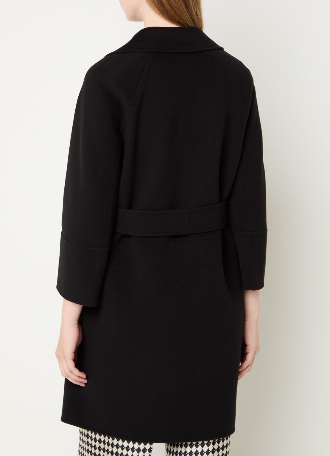 MaxMara Arona mantel van scheerwol met strikceintuur - achterkant 4 zwart