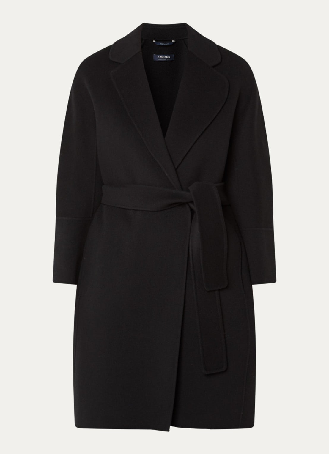 MaxMara Arona mantel van scheerwol met strikceintuur - voorkant zwart