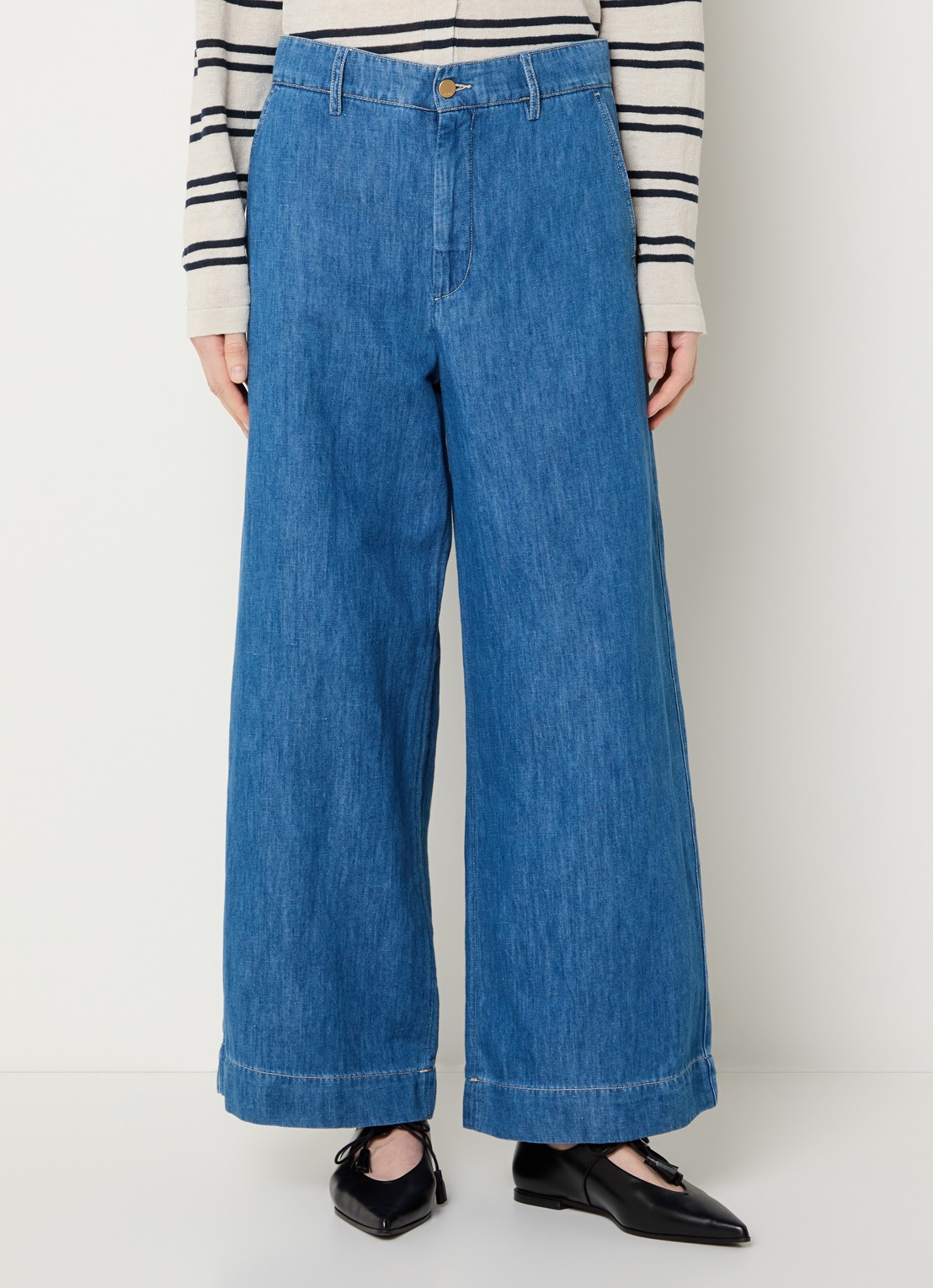 MaxMara Astice high waist wide leg jeans in linnenblend - detail 2 indigo