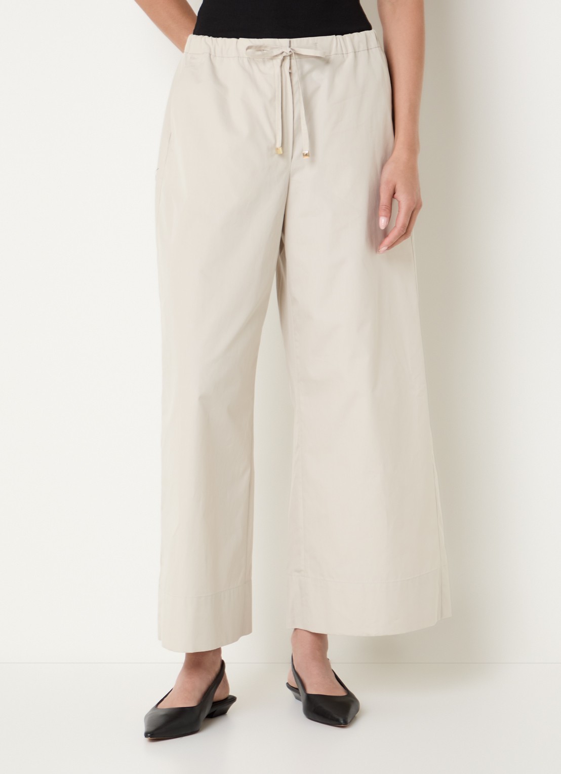 MaxMara Aureo high waist wide fit broek met strikceintuur - detail 3 beige