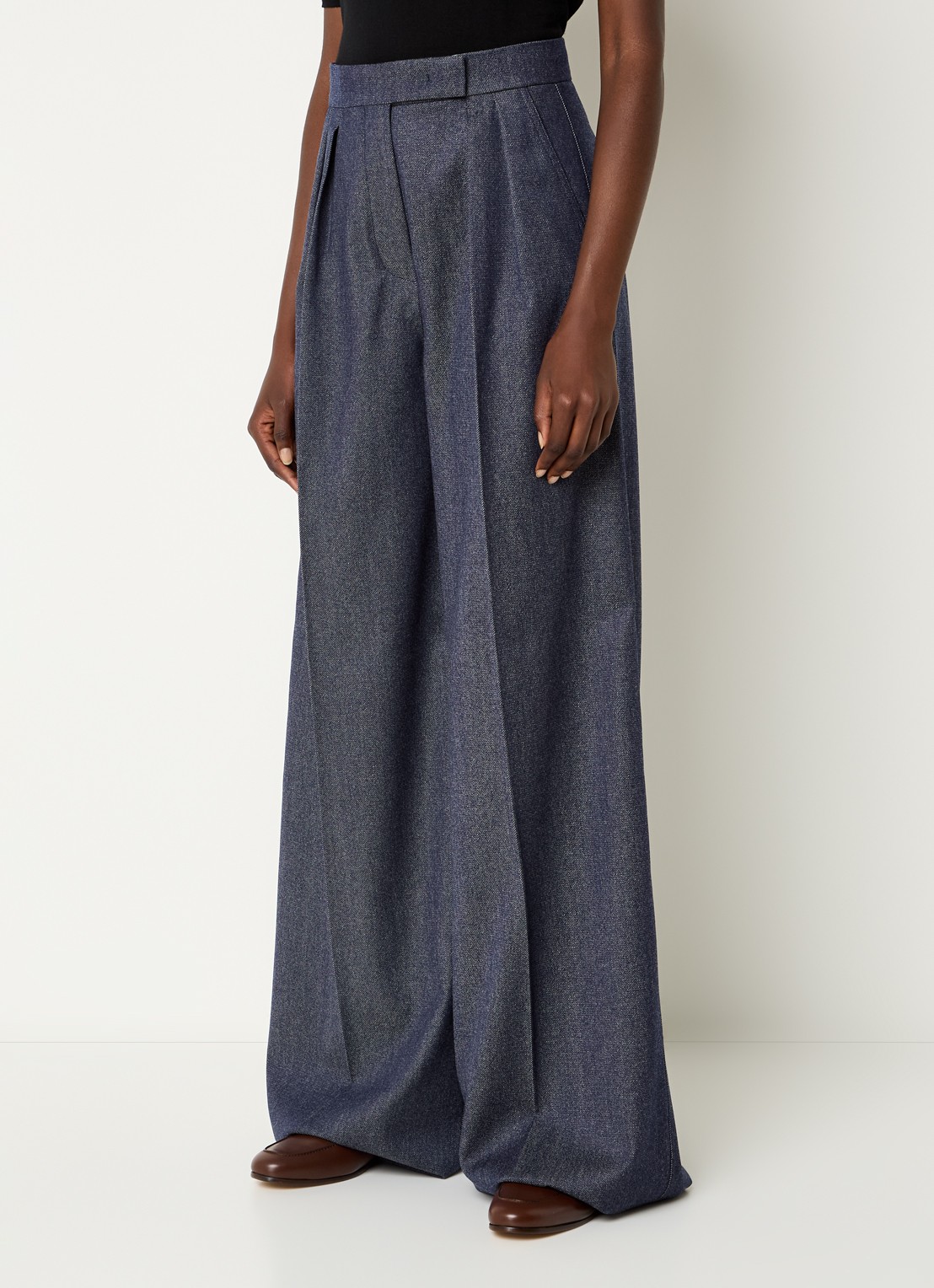 MaxMara Baden high waist wide fit pantalon van scheerwol met steekzakken - detail 2 donkerblauw