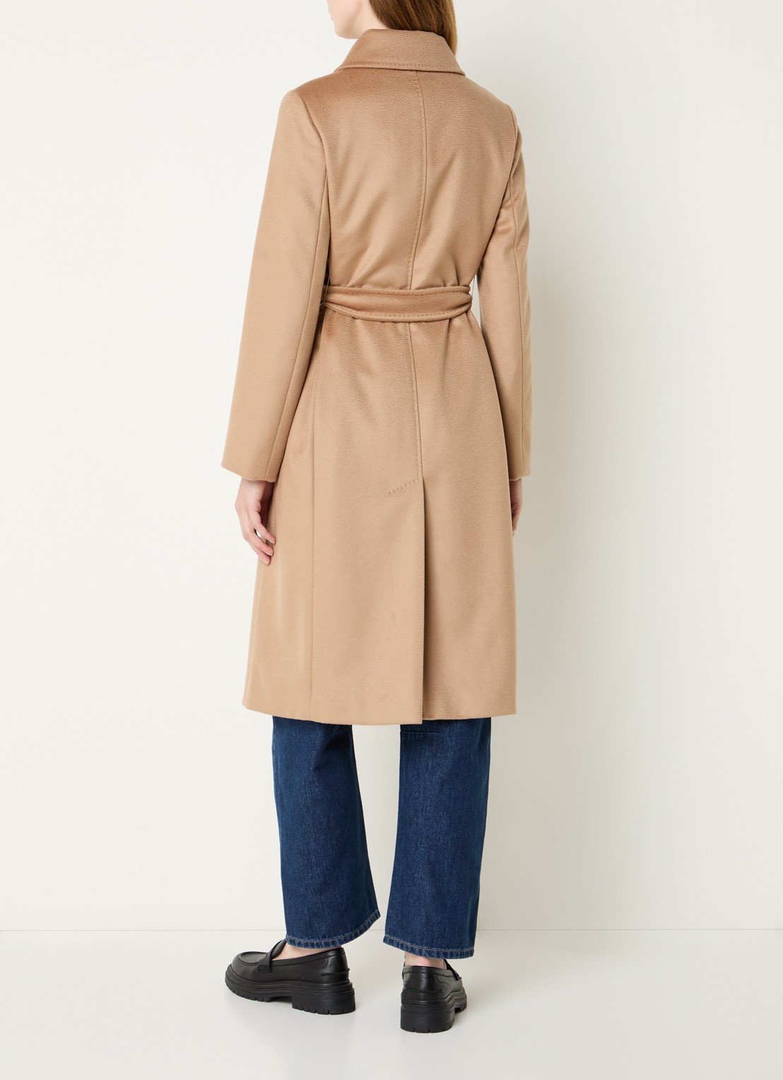 MaxMara Bcollag mantel van scheerwol met strikceintuur - achterkant 3 camel