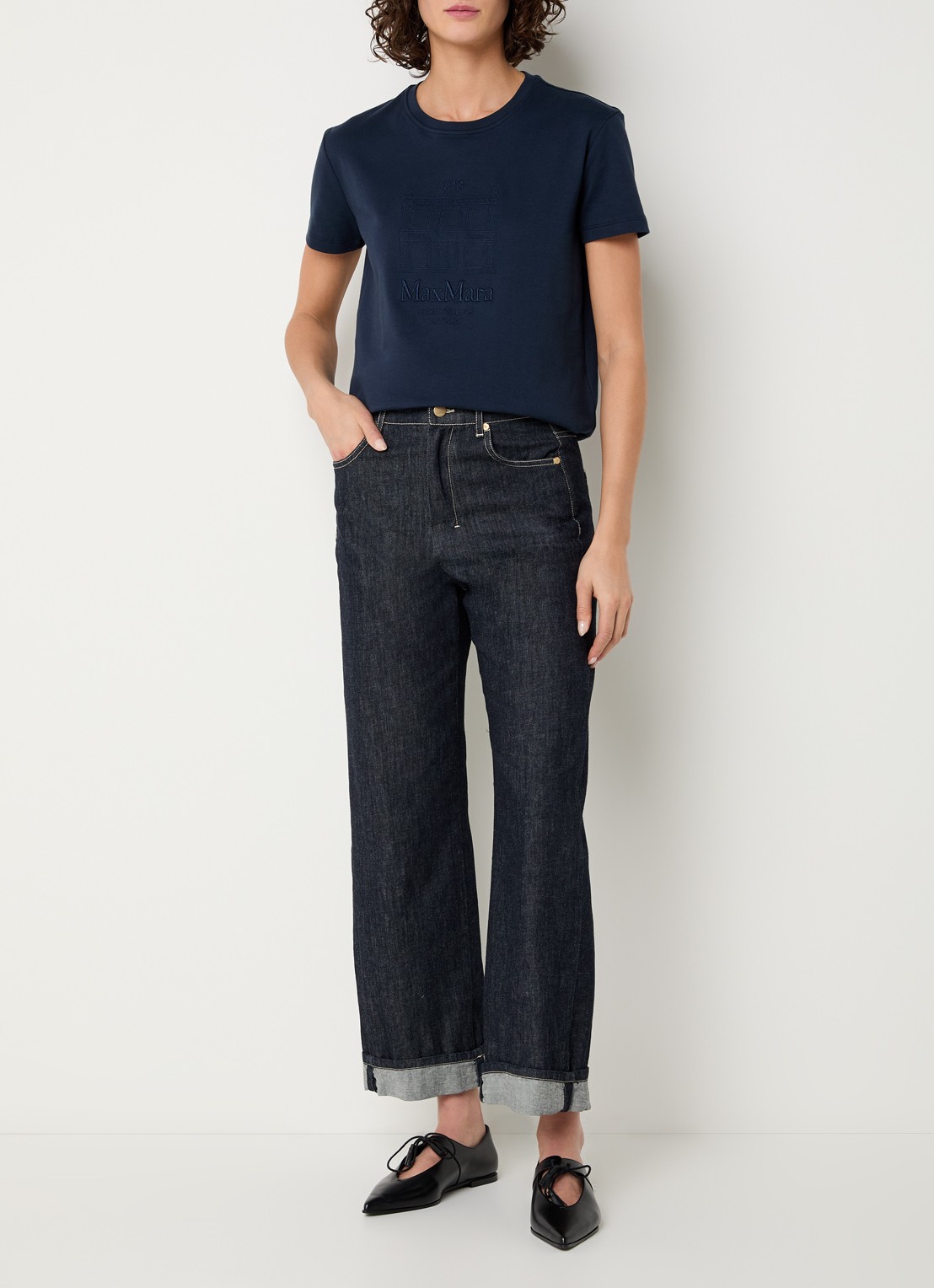 MaxMara Bella T-shirt met logoprint - voorkant 4 donkerblauw