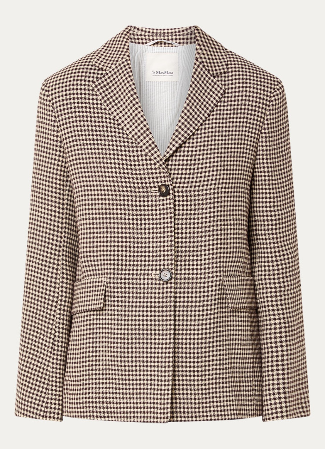MaxMara Blazer met ruitdessin en schoudervulling - voorkant beige