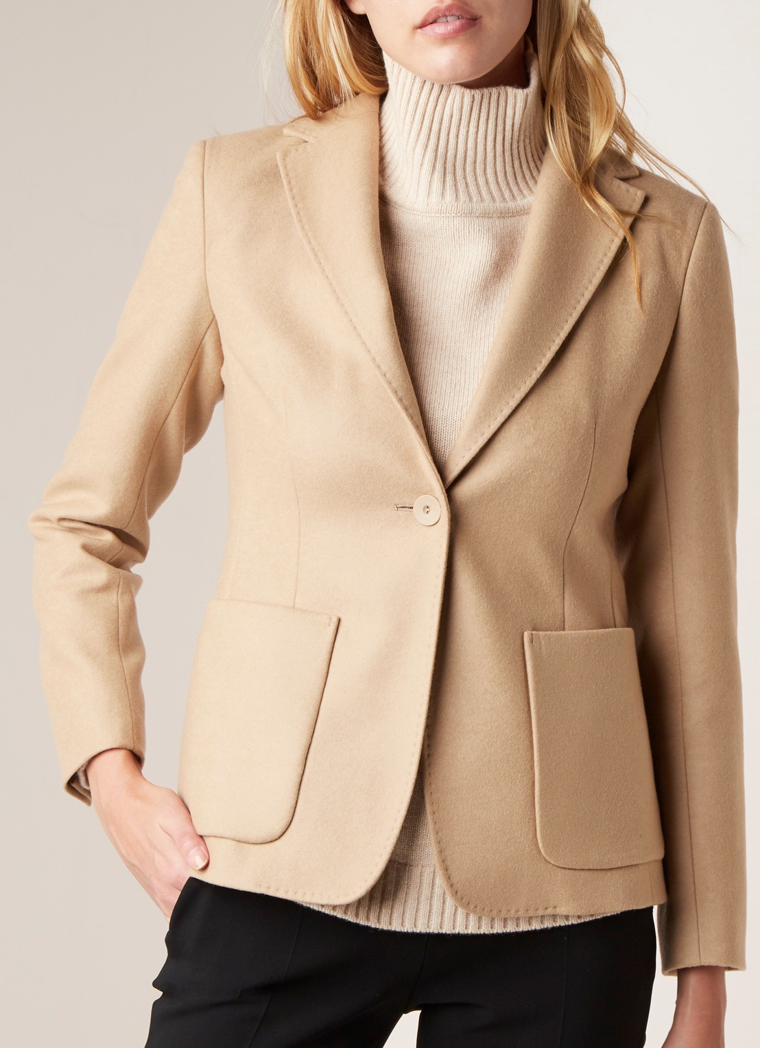 MaxMara Blazer van wol met sierstiksels - detail camel