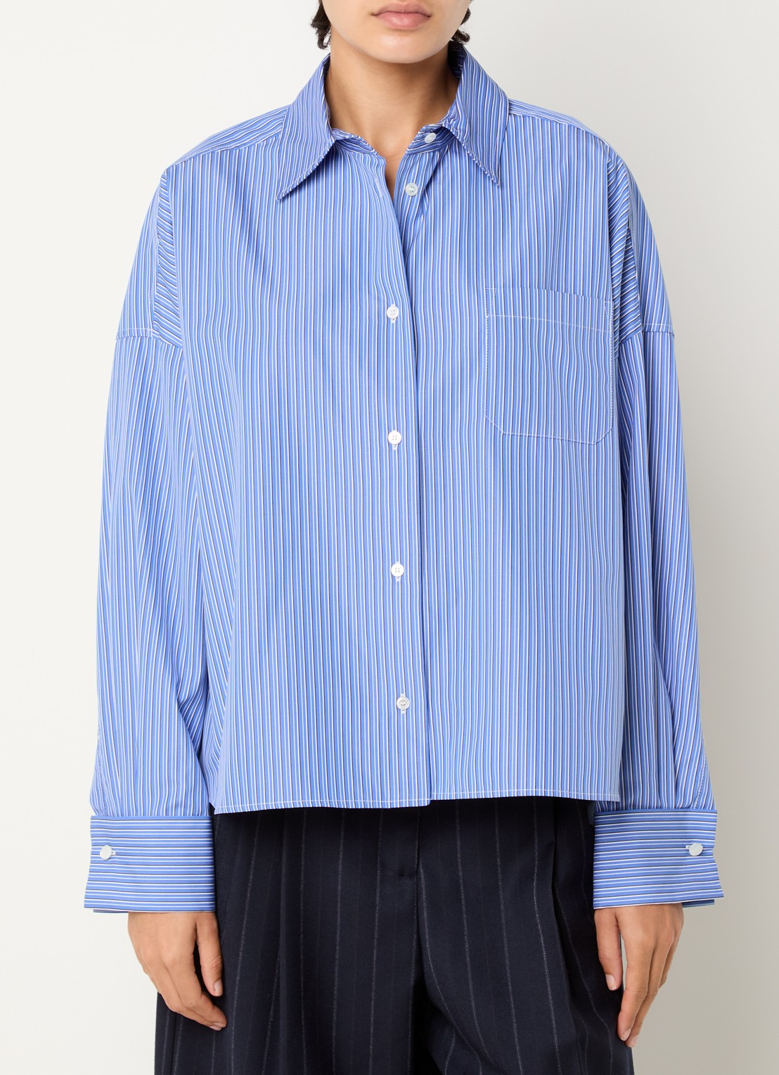 MaxMara Blouse met streepprint - detail 3 kobaltblauw