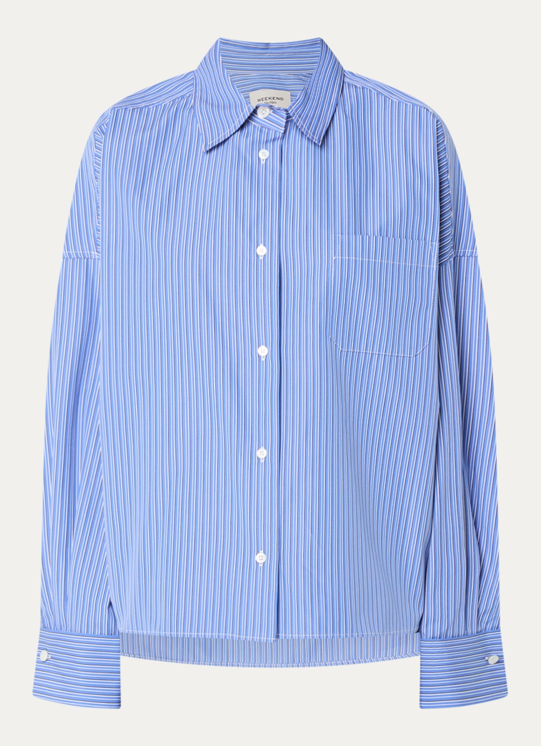 MaxMara Blouse met streepprint - voorkant kobaltblauw
