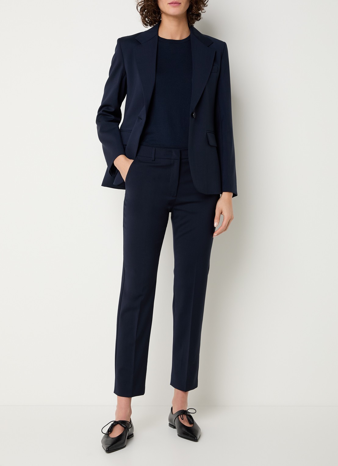 MaxMara Canon mid waist straight fit pantalon van scheerwol met steekzakken - voorkant 3 donkerblauw