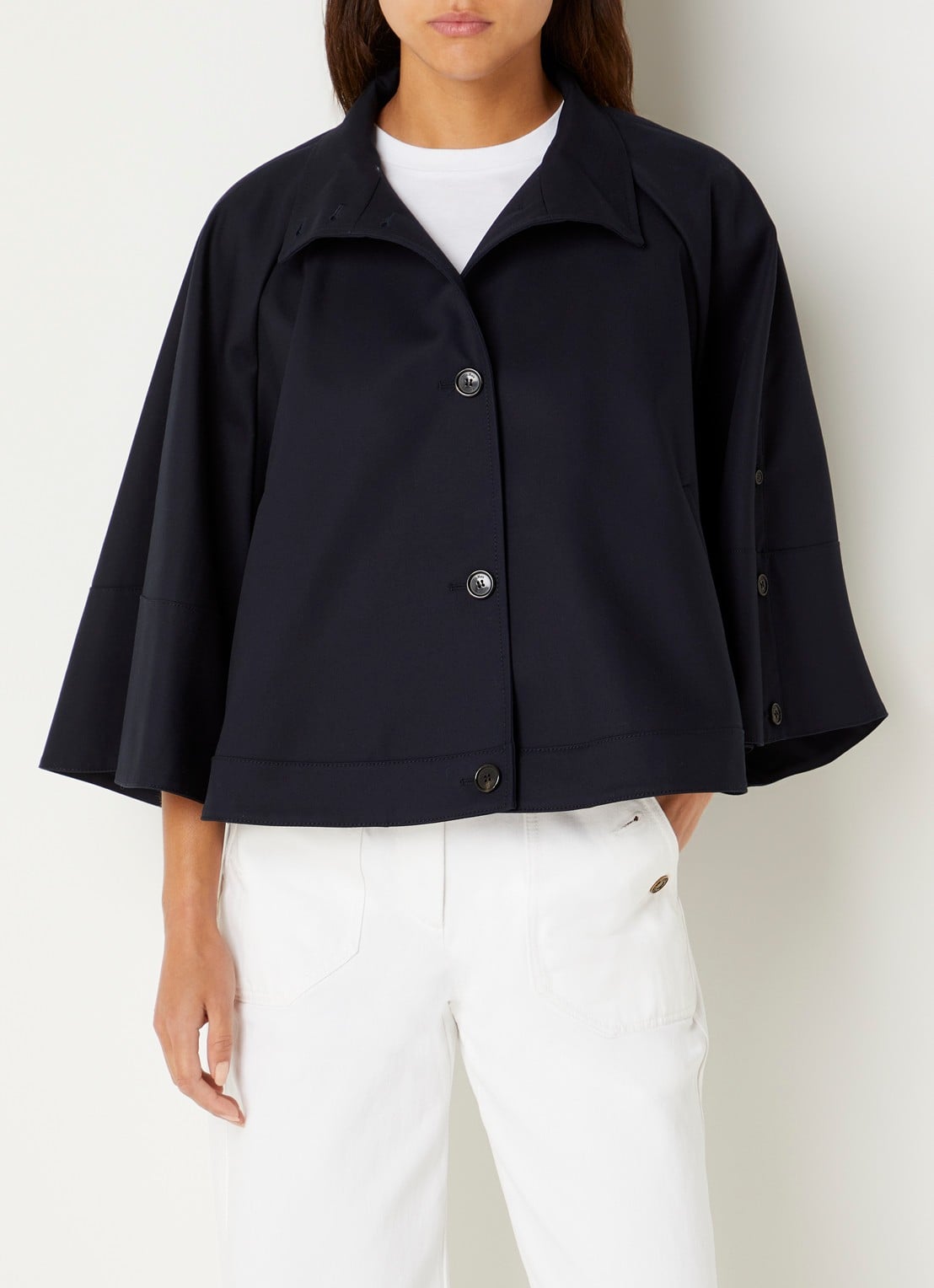 MaxMara Cape met steekzakken - detail donkerblauw