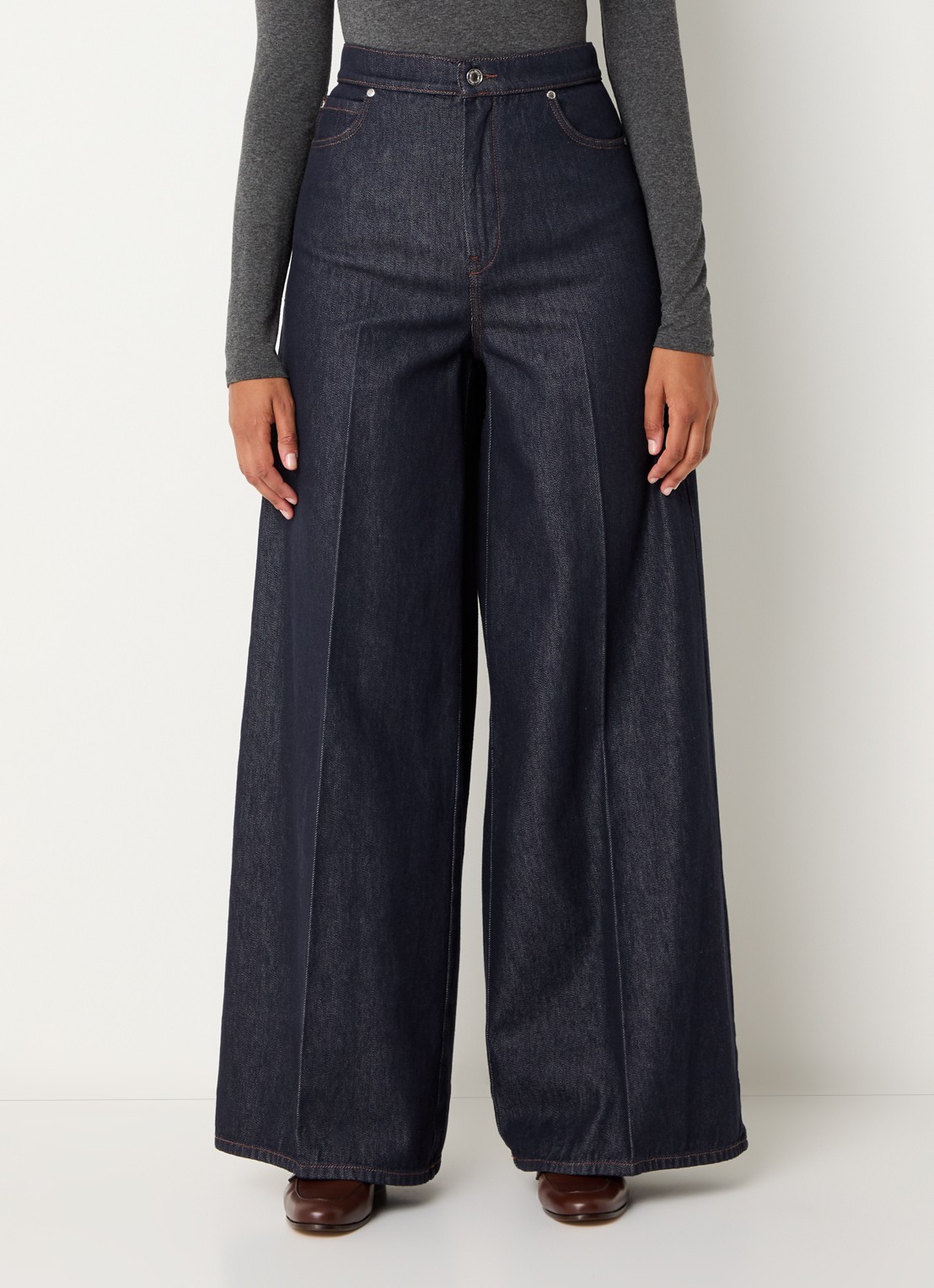 MaxMara Carmine high waist wide leg jeans met persplooi - detail 4 indigo