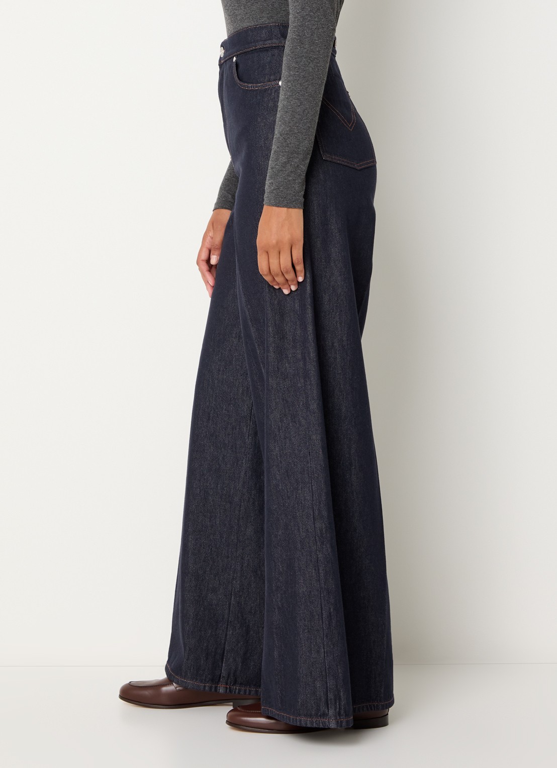 MaxMara Carmine high waist wide leg jeans met persplooi - detail 5 indigo