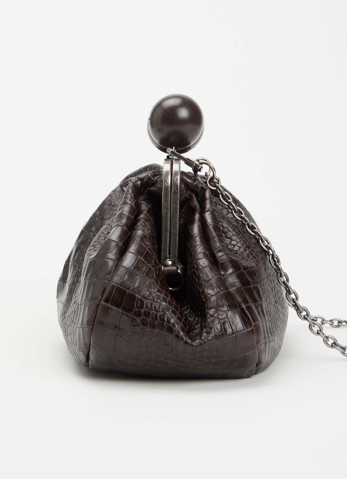 MaxMara Clutch van leer met afneembare schouderriem - detail 3 donkerbruin
