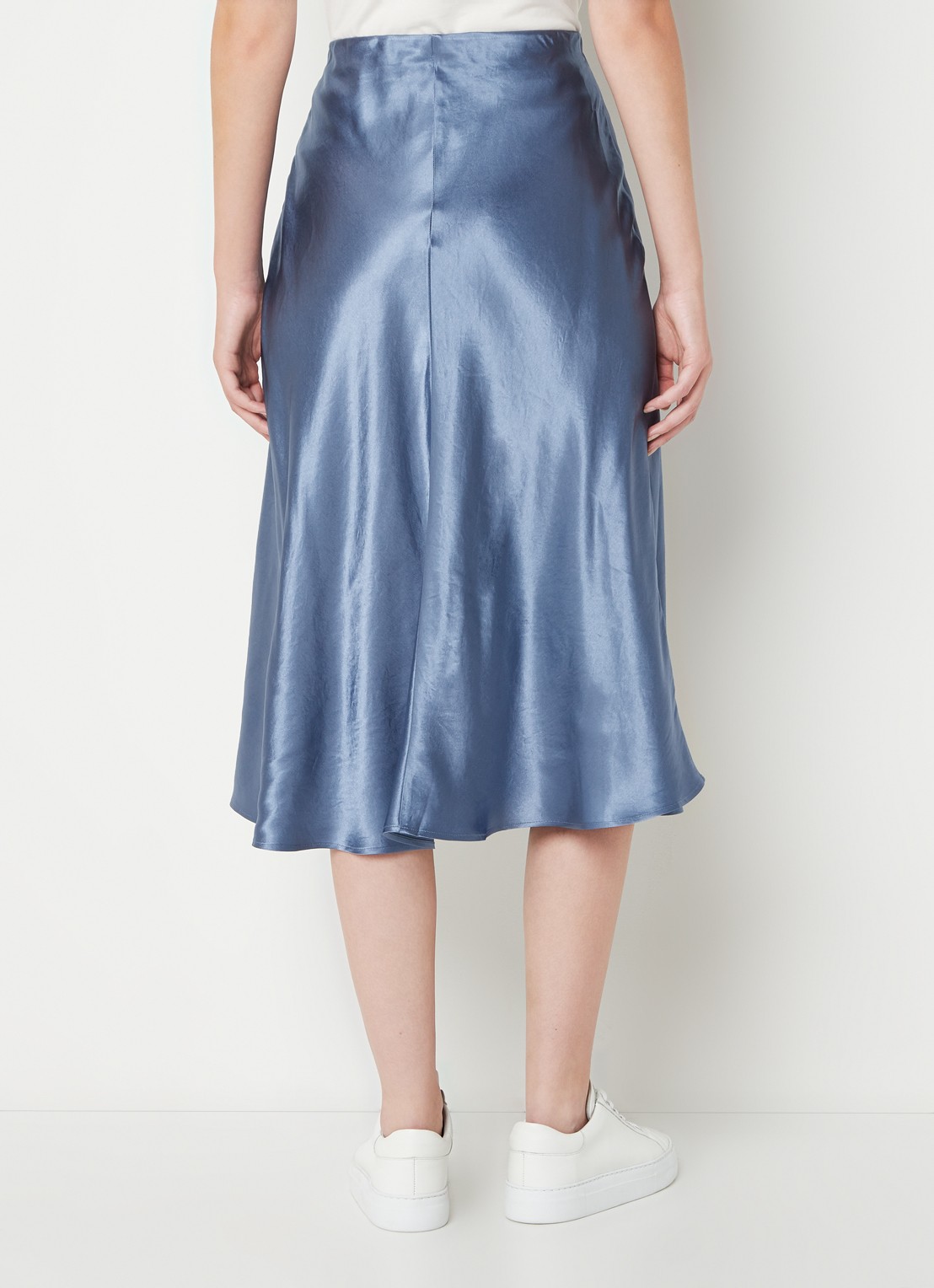 MaxMara Coimbra midirok met plooidetail - achterkant 4 staalblauw