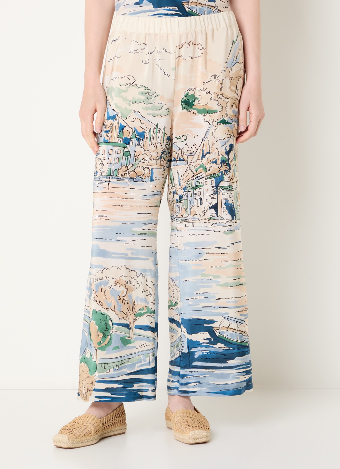 MaxMara Curva high waist straight fit broek van zijde met print - detail 2 lichtblauw