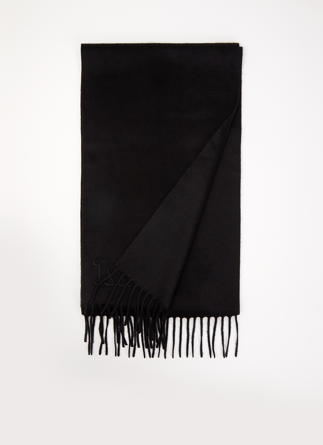 MaxMara Dalia sjaal van kasjmier met franjes 190 x 30 cm  - voorkant zwart