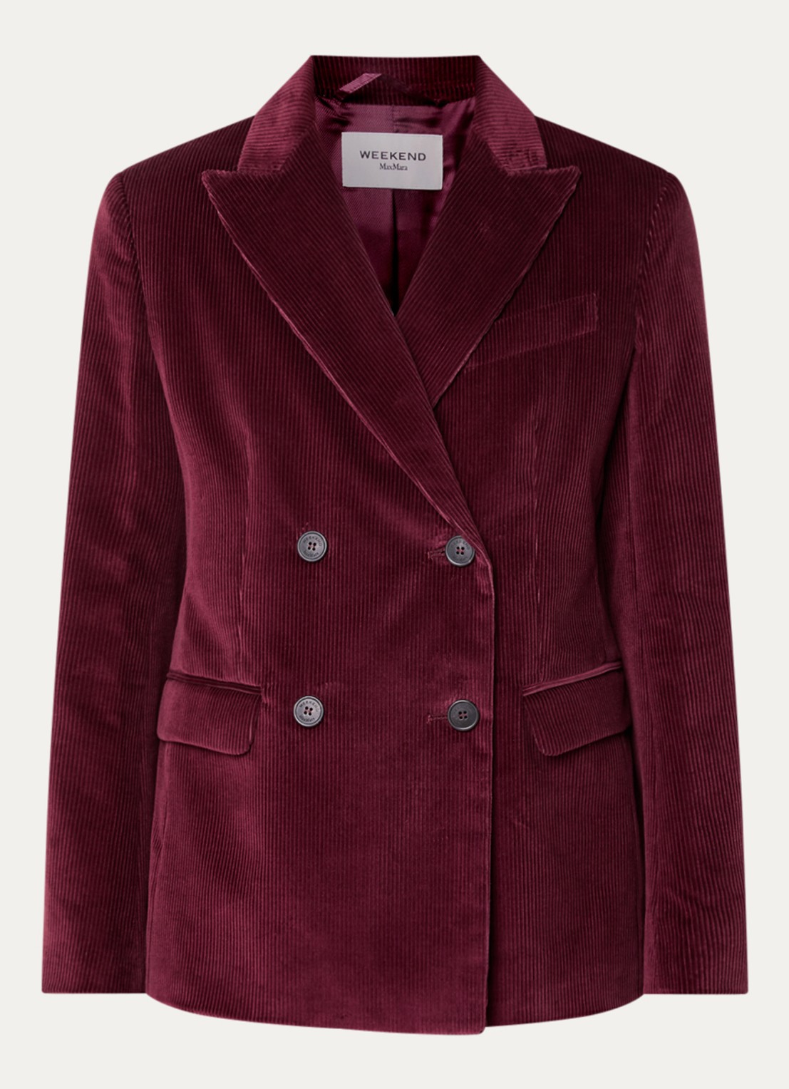 MaxMara Double-breasted blazer van corduroy - voorkant bordeauxrood