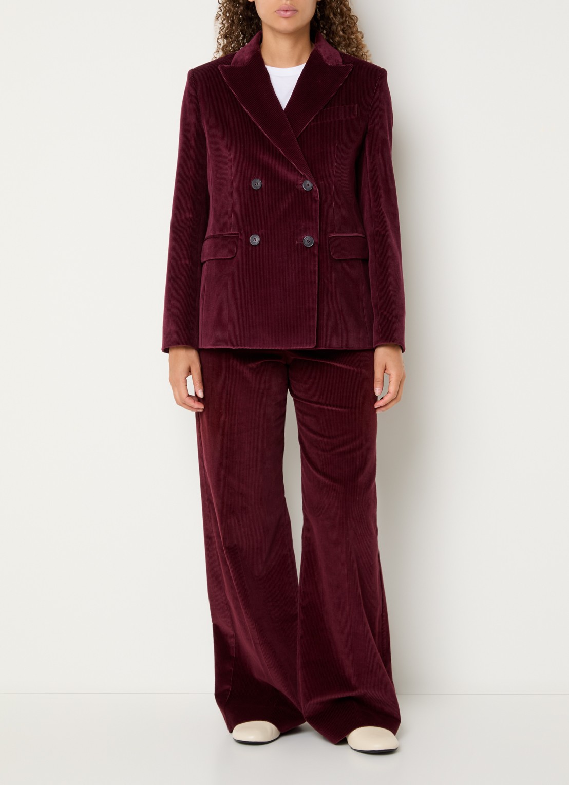 MaxMara Double-breasted blazer van corduroy - voorkant 2 bordeauxrood