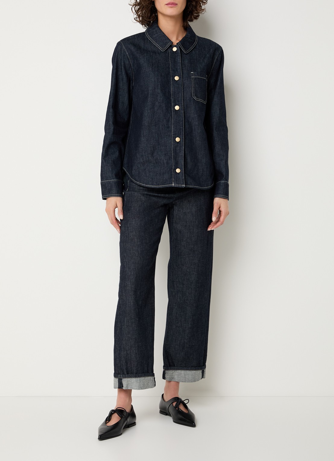 MaxMara Enfasi blouse van denim - voorkant 2 indigo