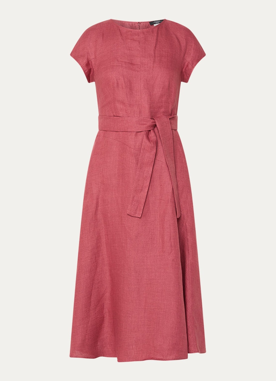 MaxMara Esordio midi jurk van linnen met strikceintuur - voorkant 2 donkerroze