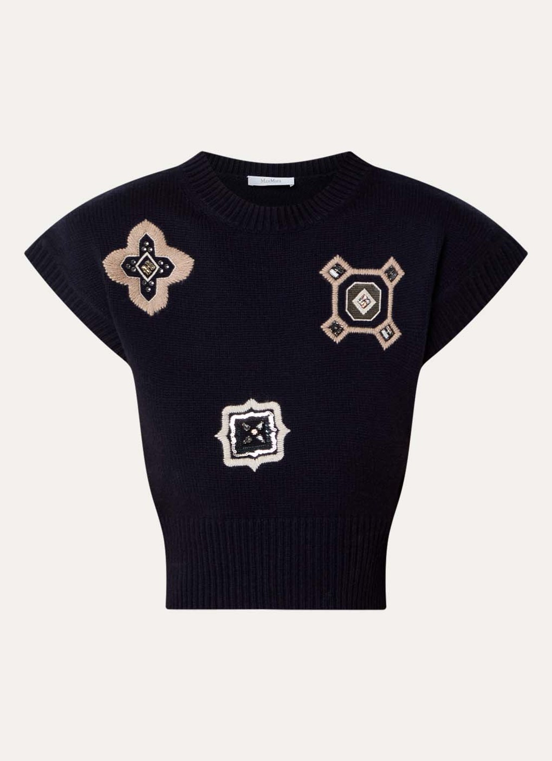 MaxMara Fijngebreide top in kasjmierblend met strass - voorkant donkerblauw