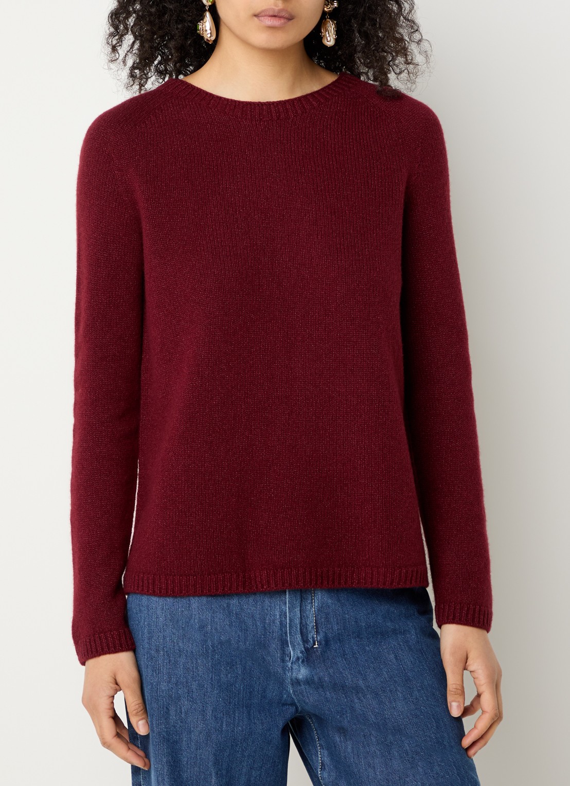 MaxMara Fijngebreide trui in kasjmierblend met stretch - detail 4 donkerrood