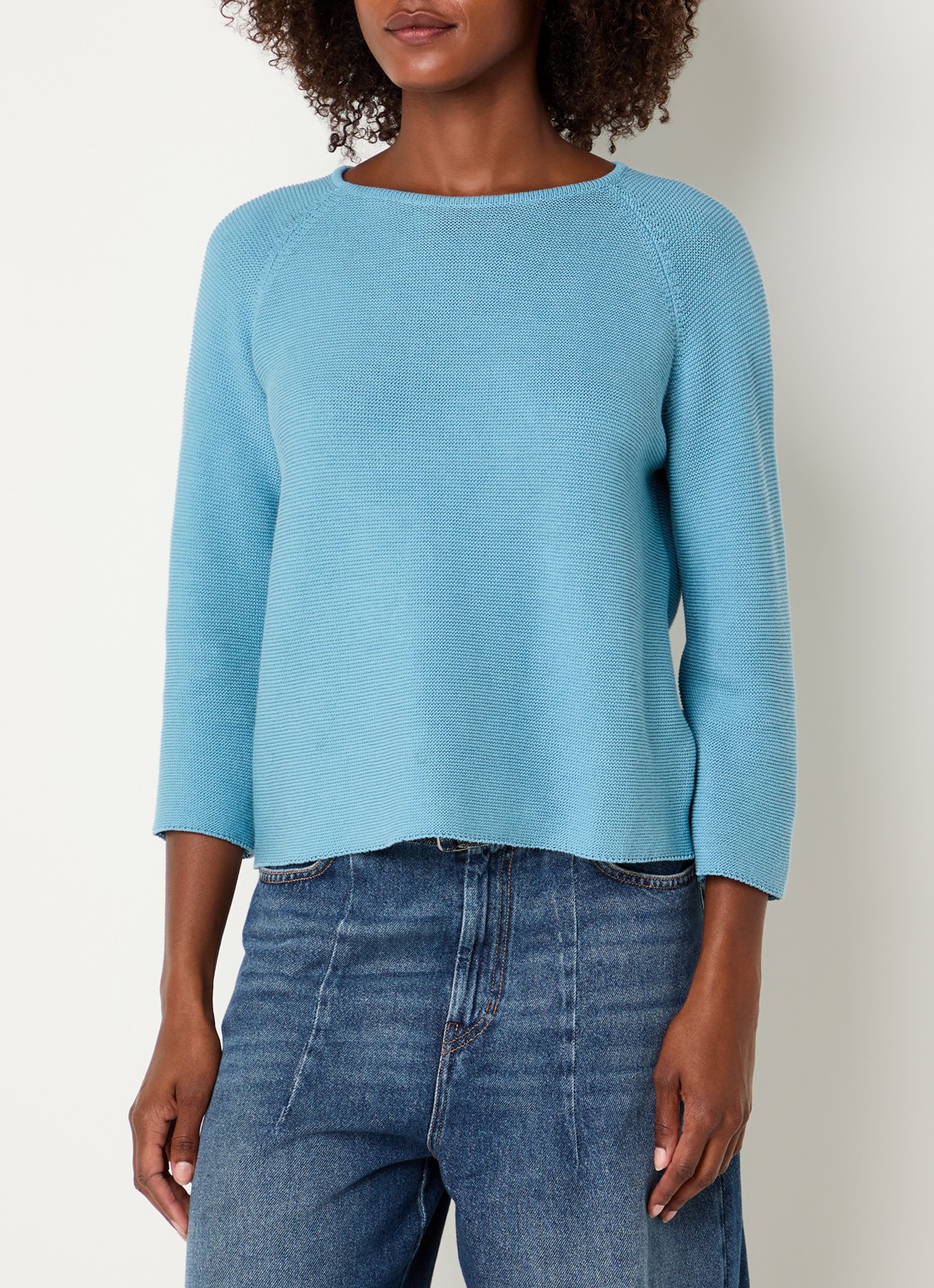 MaxMara Fijngebreide trui met boothals - detail 3 blauwgrijs