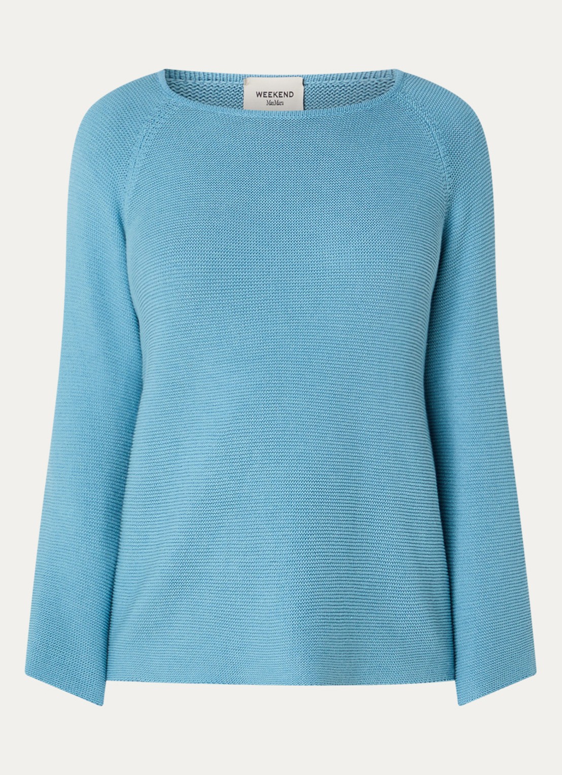 MaxMara Fijngebreide trui met boothals - voorkant blauwgrijs