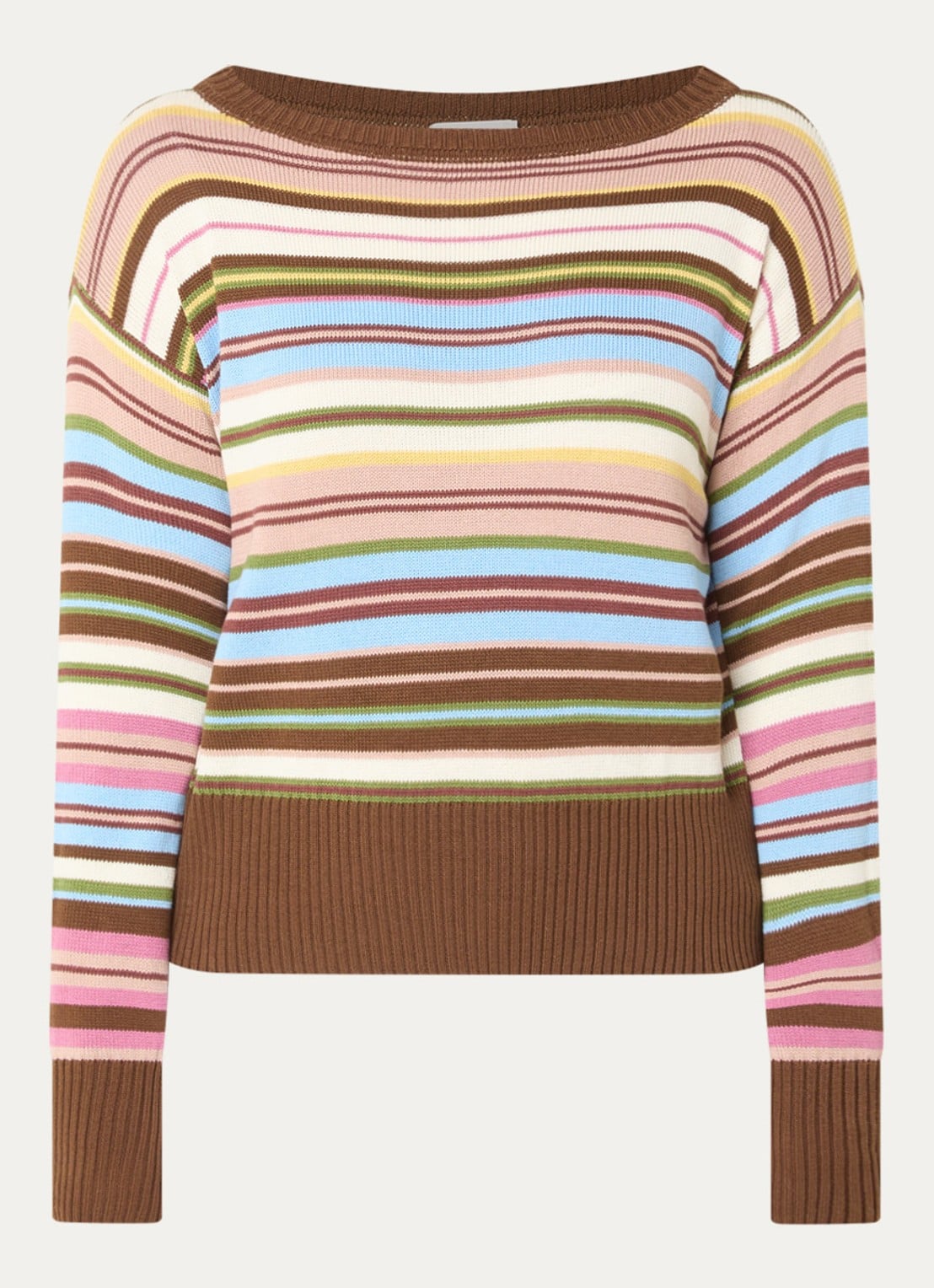 MaxMara Fijngebreide trui met streepprint - voorkant donkerbruin