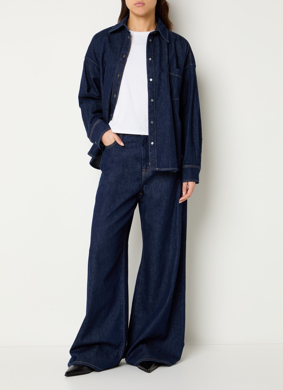 MaxMara Foggia blouse van denim met borstzak - voorkant 4 indigo