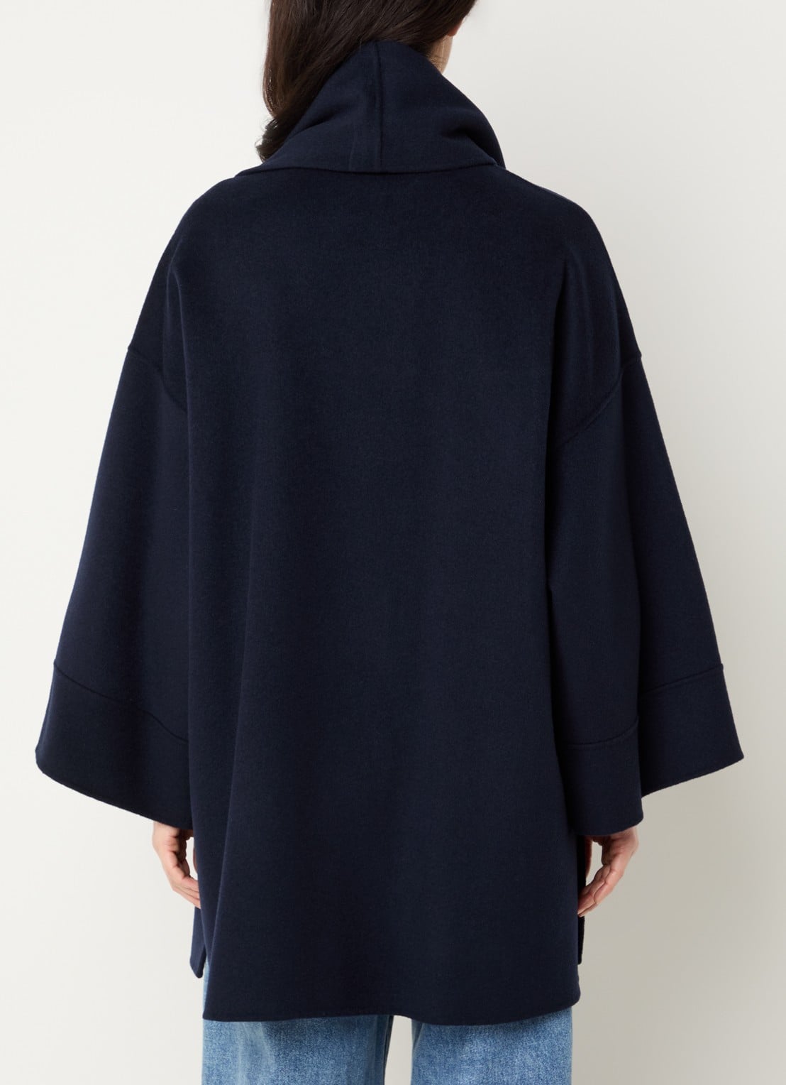 MaxMara Fulcro mantel in scheerwolblend met afneembare sjaalkraag - achterkant 4 donkerblauw