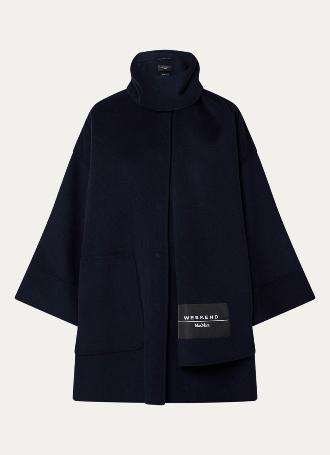 MaxMara Fulcro mantel in scheerwolblend met afneembare sjaalkraag - voorkant donkerblauw