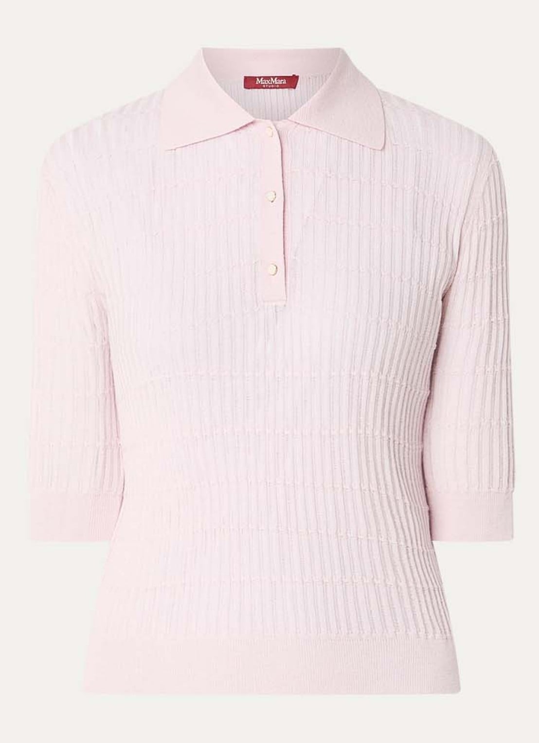 MaxMara Gallo fijngebreide top in zijdeblend - voorkant 2 lichtroze