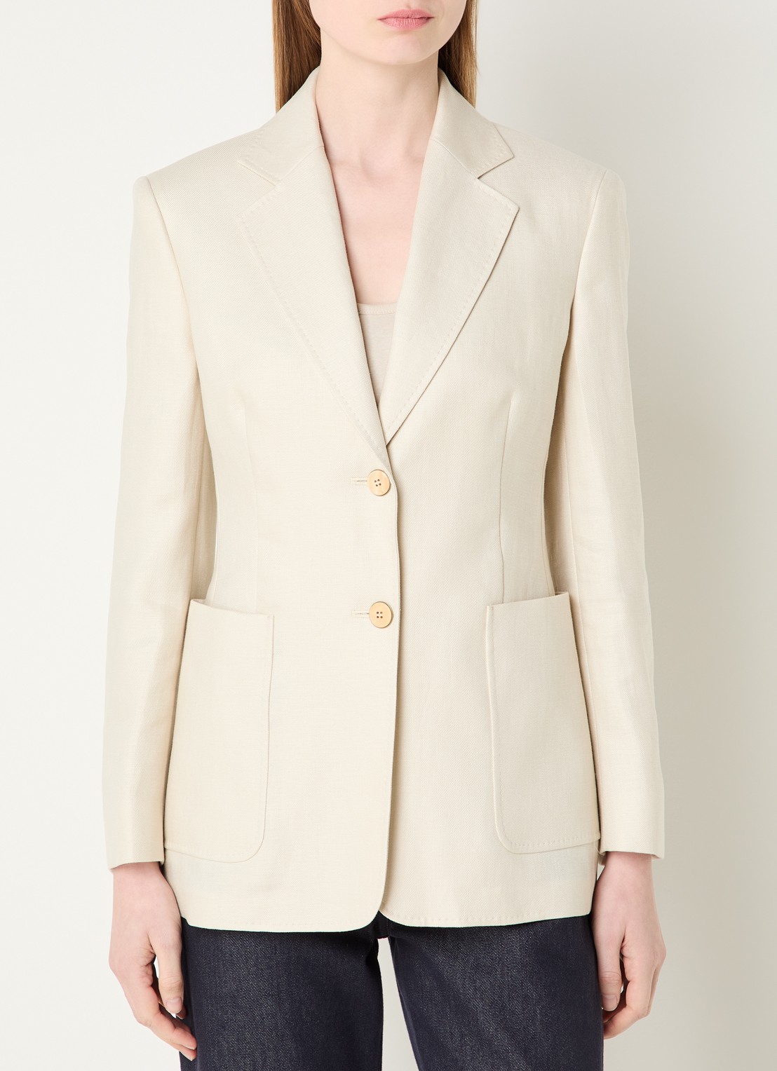 MaxMara Getailleerde blazer van linnen met opgestikte zakken - detail 4 ivoor