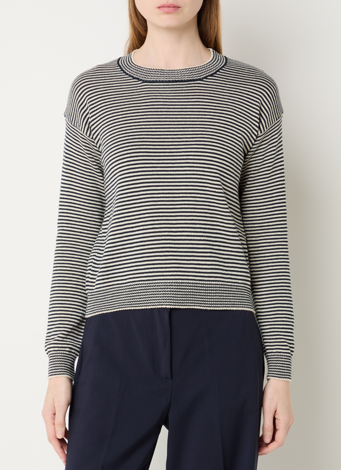 MaxMara Giovane fijngebreide trui met streepprint - detail donkerblauw