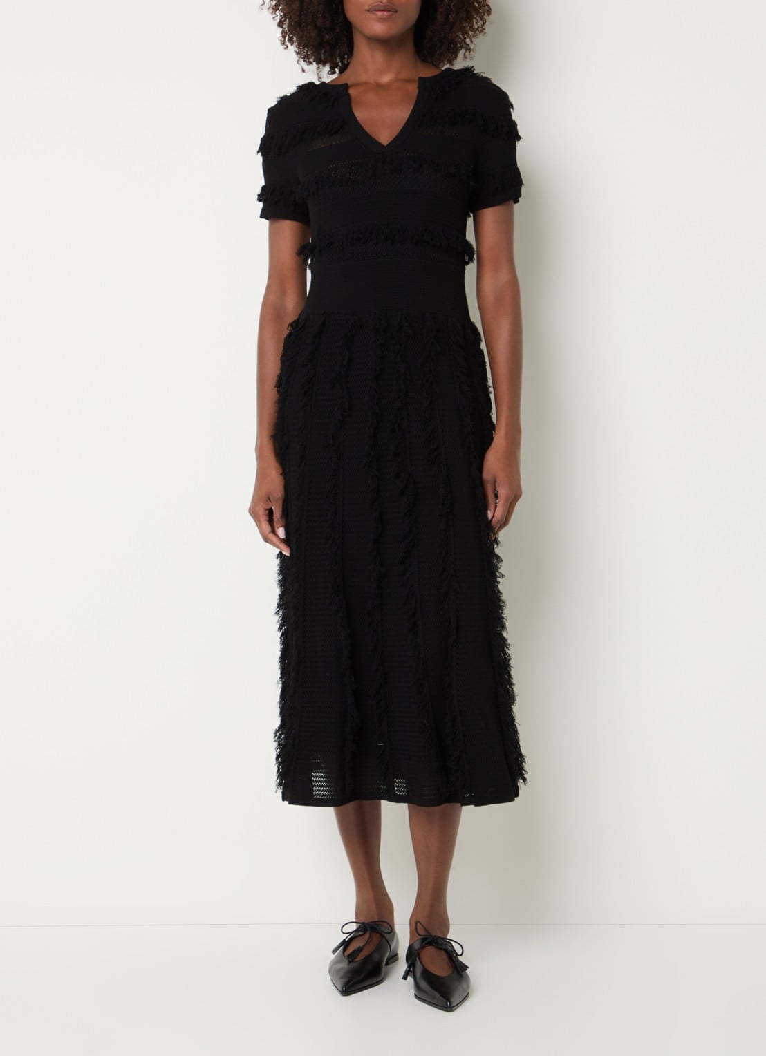 MaxMara Grazia grofgebreide midi jurk met franjes - detail 4 zwart