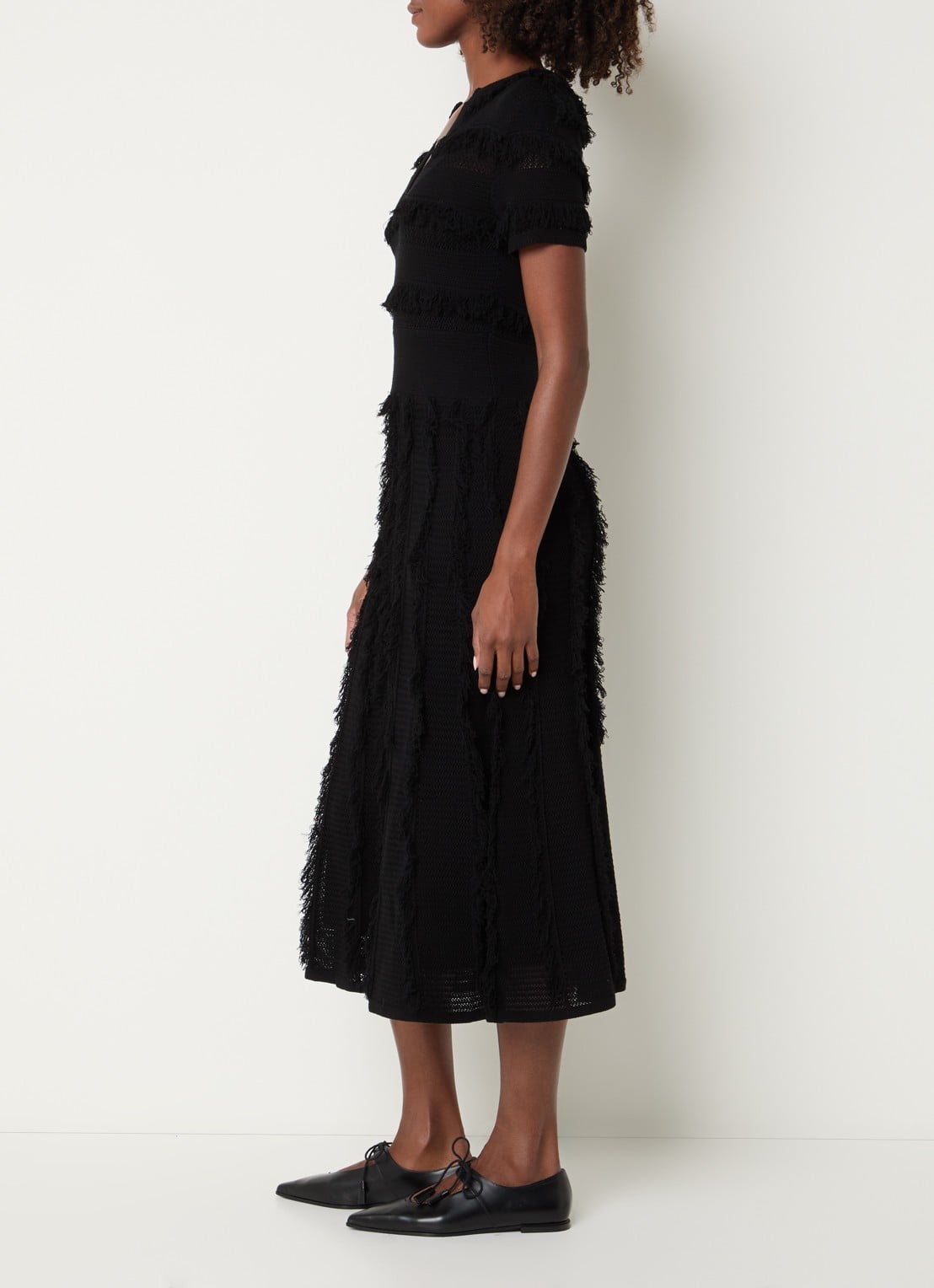 MaxMara Grazia grofgebreide midi jurk met franjes - voorkant 2 zwart