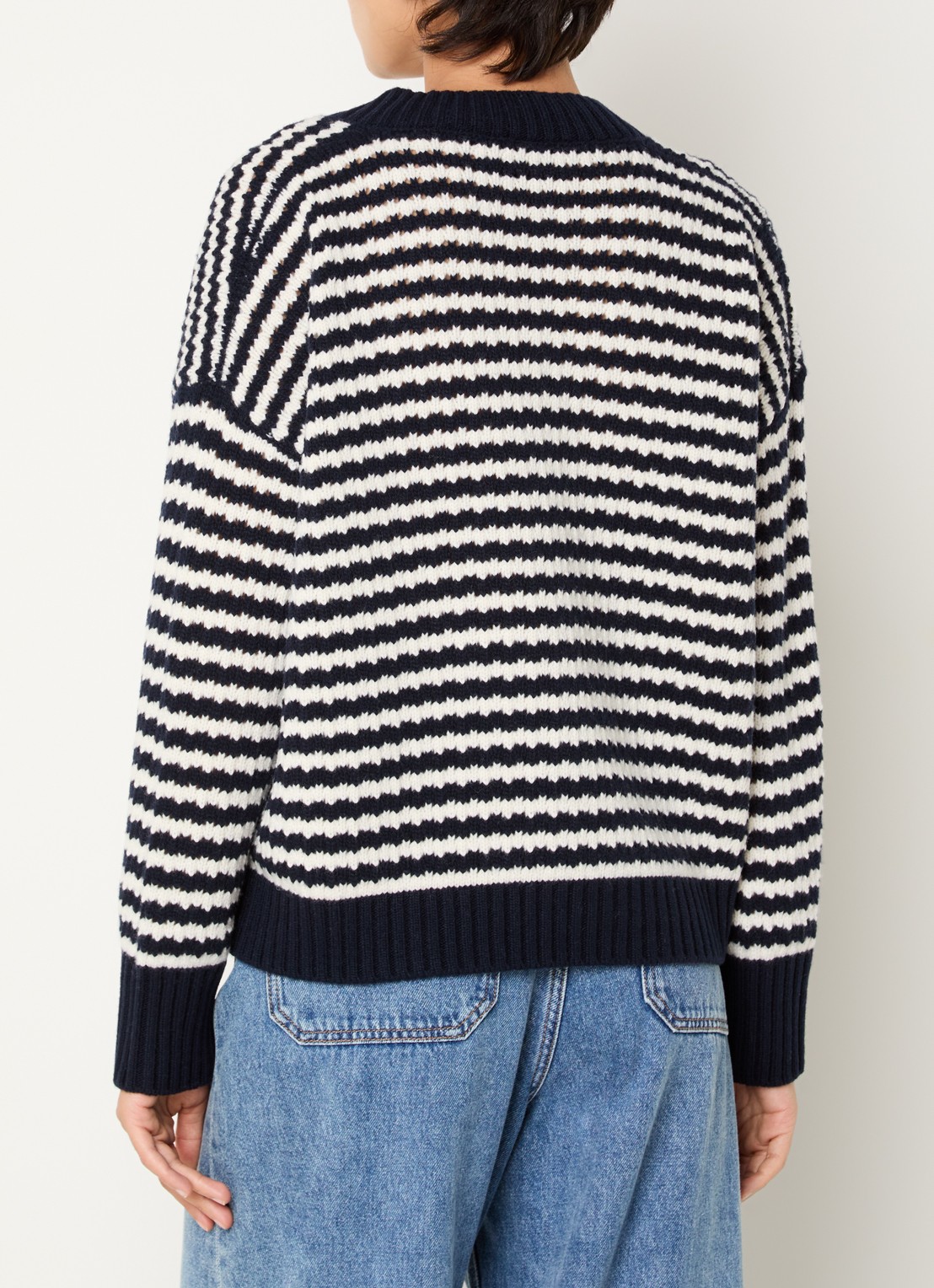 MaxMara Grofgebreide trui van wol met streepprint - achterkant 3 donkerblauw