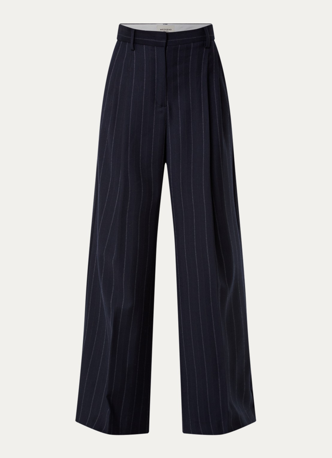 MaxMara High waist wide fit pantalon met krijtstreep - voorkant 2 donkerblauw