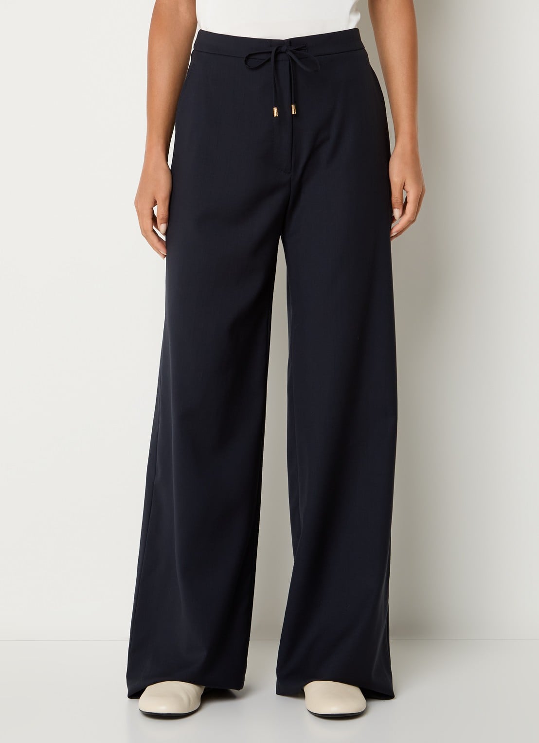 MaxMara High waist wide fit pantalon met steekzakken - detail 2 donkerblauw