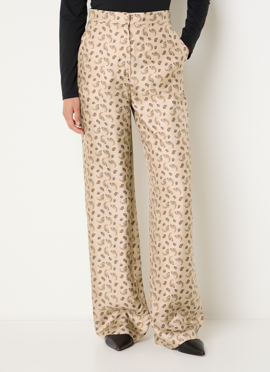 MaxMara High waist wide fit pantalon van zijde met paisley dessin - detail 2 beige