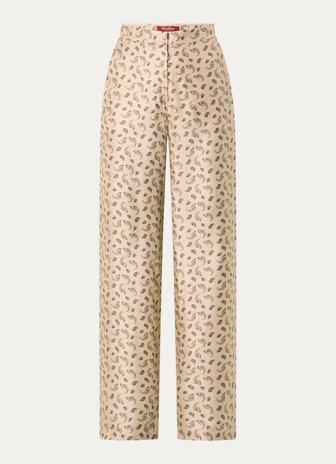 MaxMara High waist wide fit pantalon van zijde met paisley dessin - voorkant 3 beige