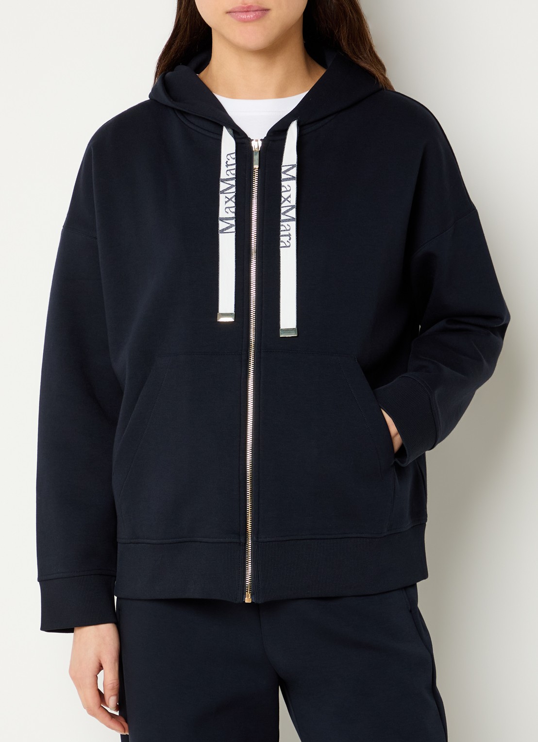 MaxMara Jour sweatvest met capuchon  - detail 3 donkerblauw