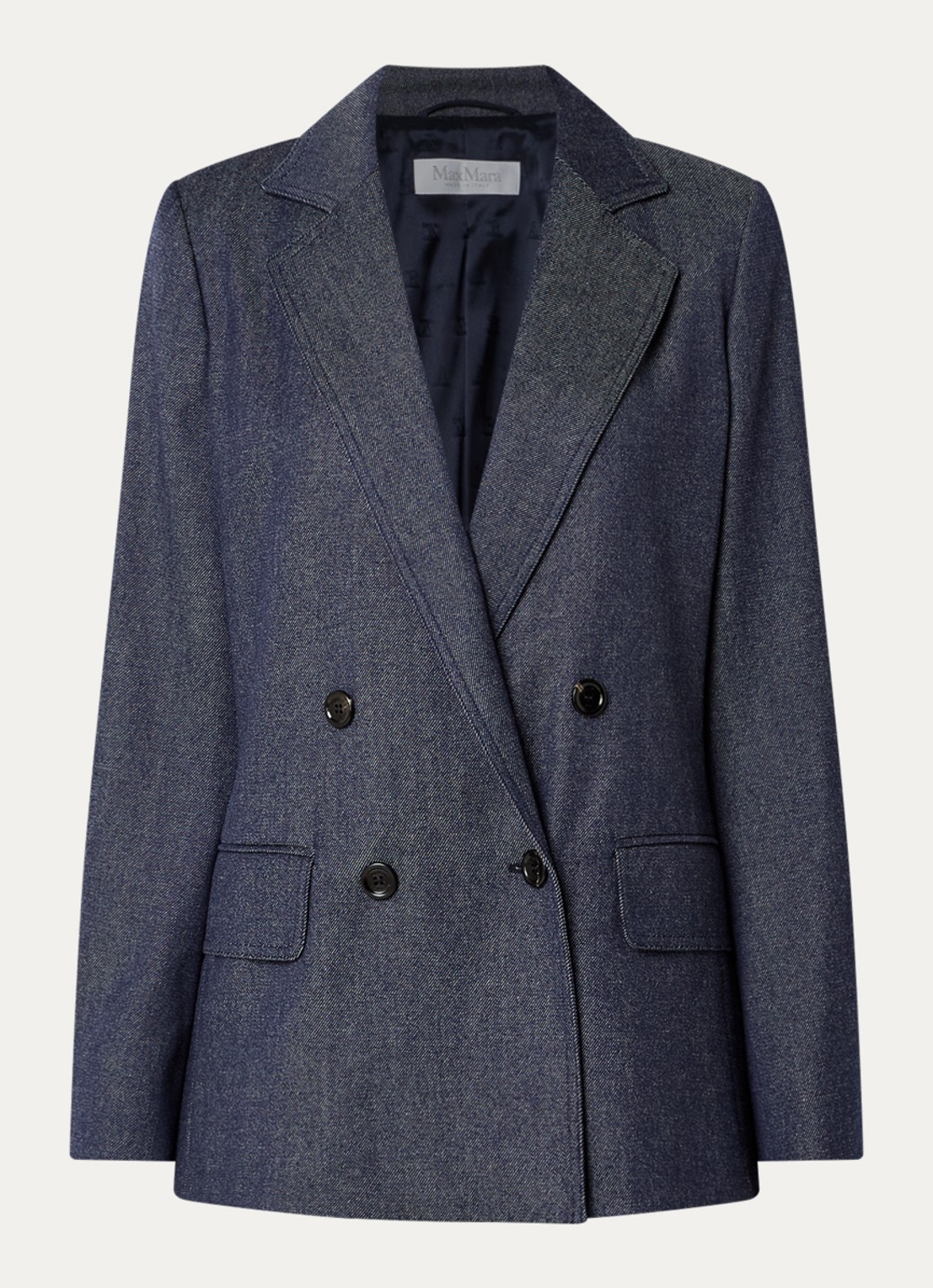 MaxMara Locarno double-breasted blazer van scheerwol met klepzakken - voorkant 3 donkerblauw