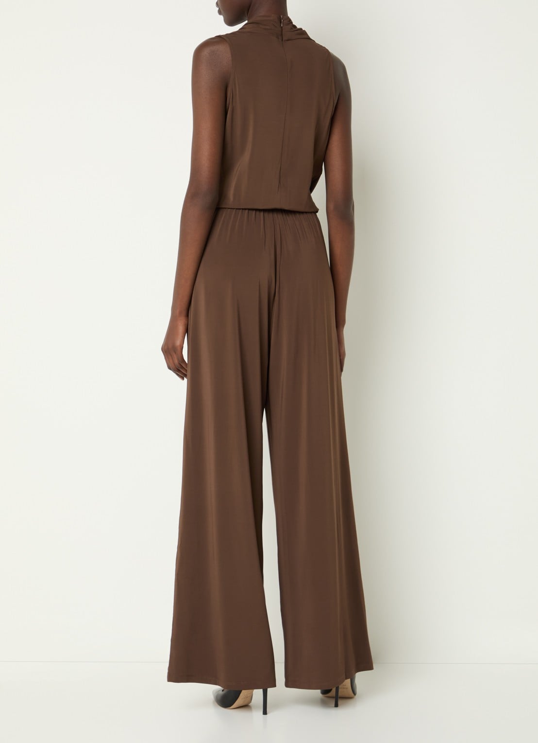 MaxMara Loose fit jumpsuit met watervalhals - achterkant donkerbruin