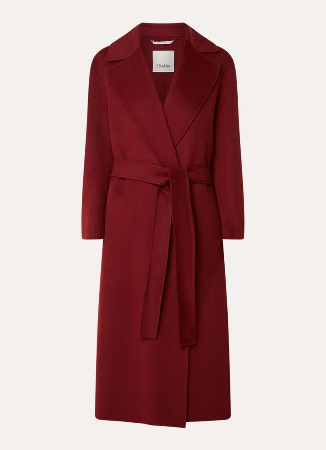 MaxMara Luna mantel van scheerwol met strikceintuur - voorkant 2 donkerrood