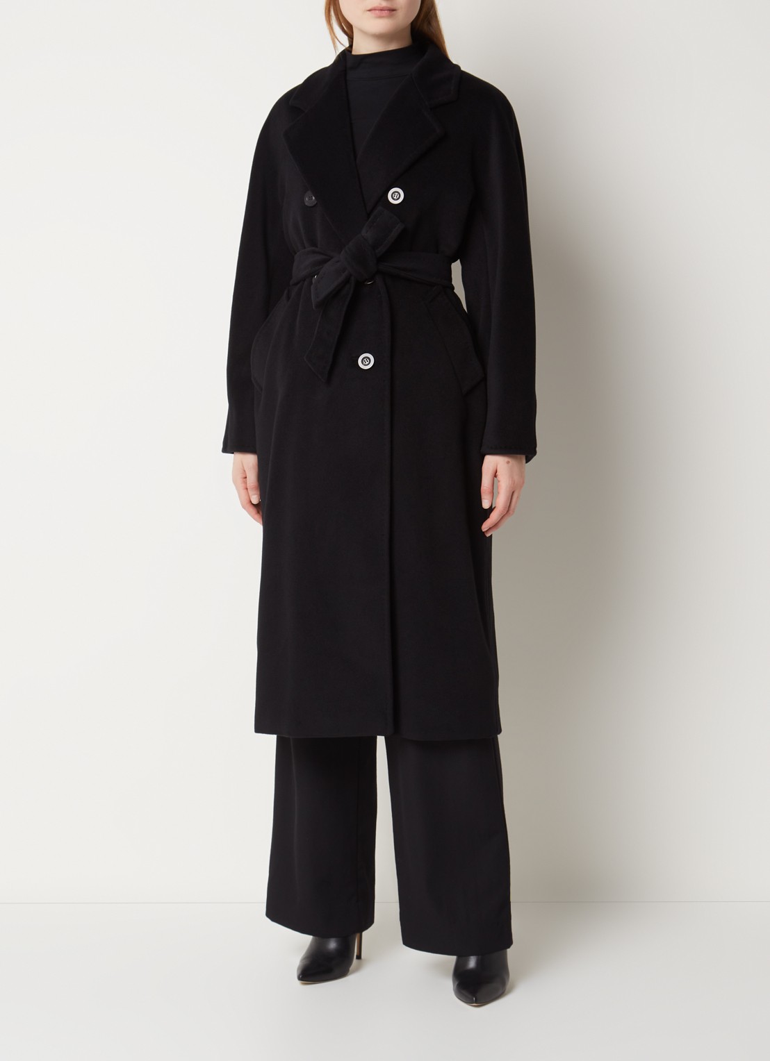MaxMara Madame mantel in kasjmierblend met strikceintuur - detail 3 zwart