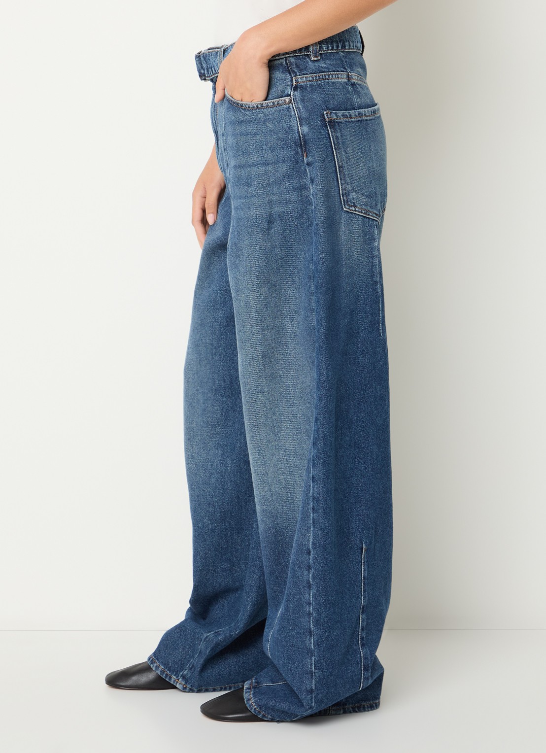 MaxMara Madia high waist wide leg jeans met medium wassing - detail 4 indigo