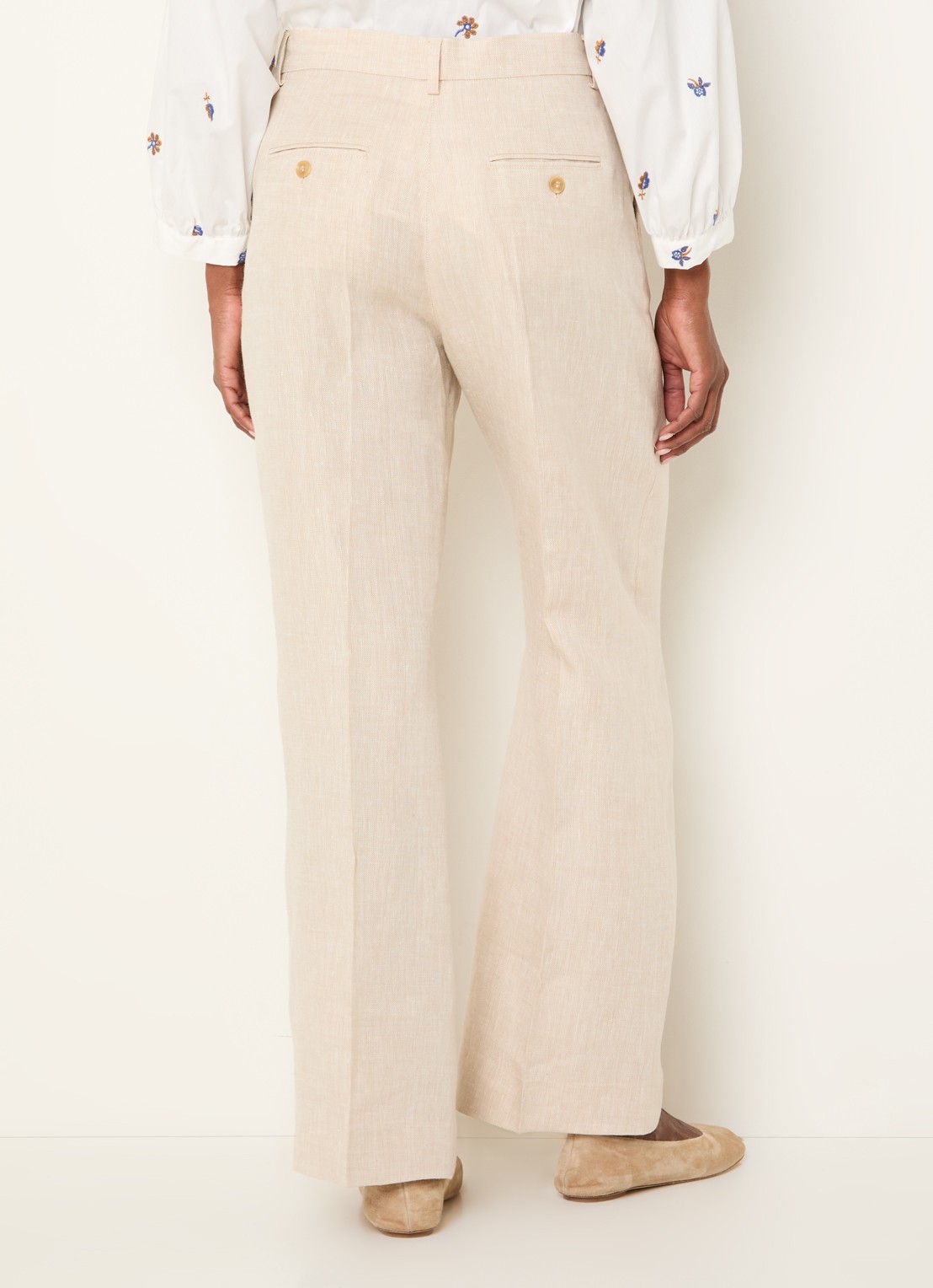 MaxMara Malizia high waist wide fit pantalon van linnen - achterkant gebroken wit