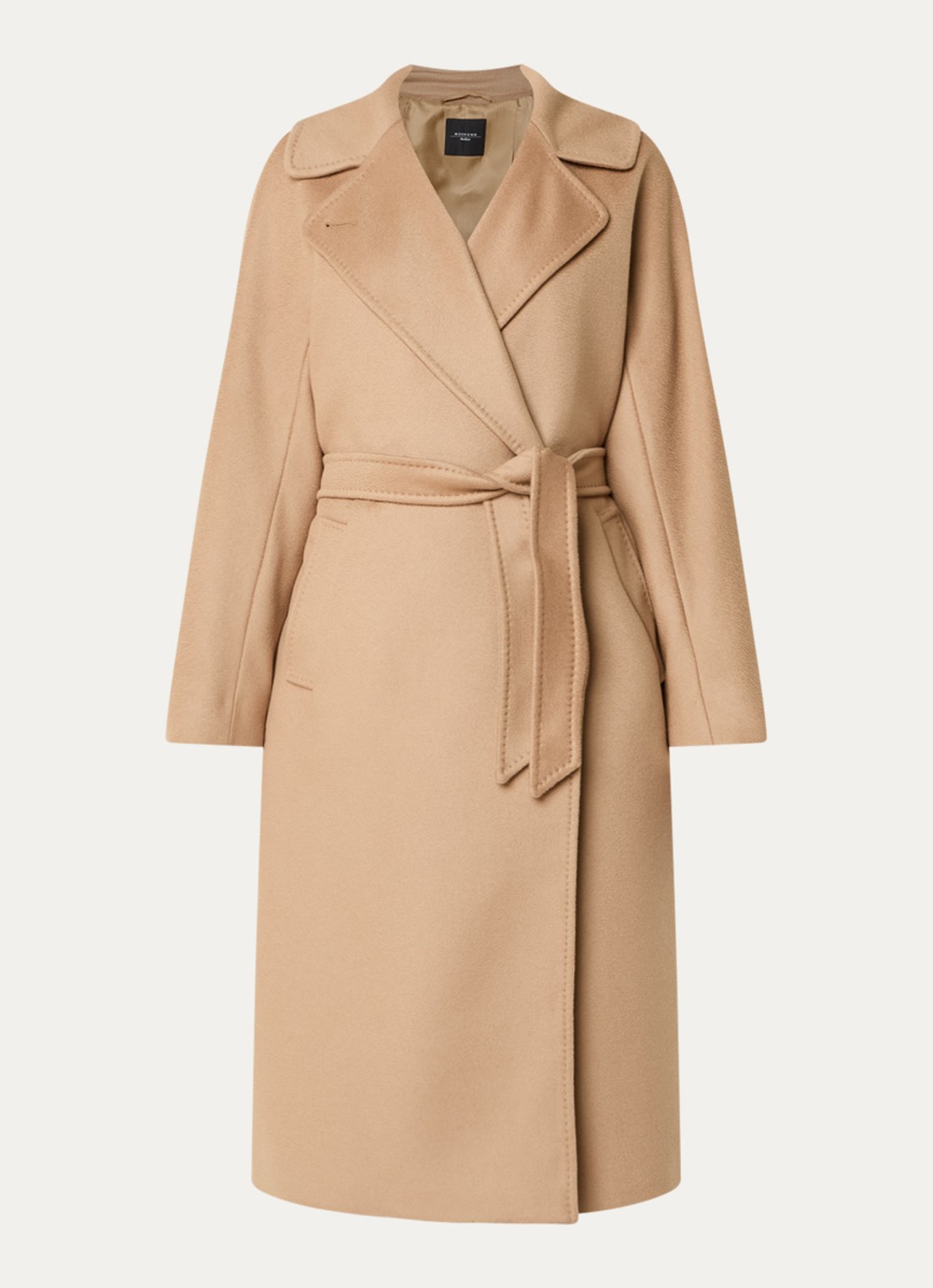 MaxMara Mantel van wol met strikceintuur - voorkant 6 camel