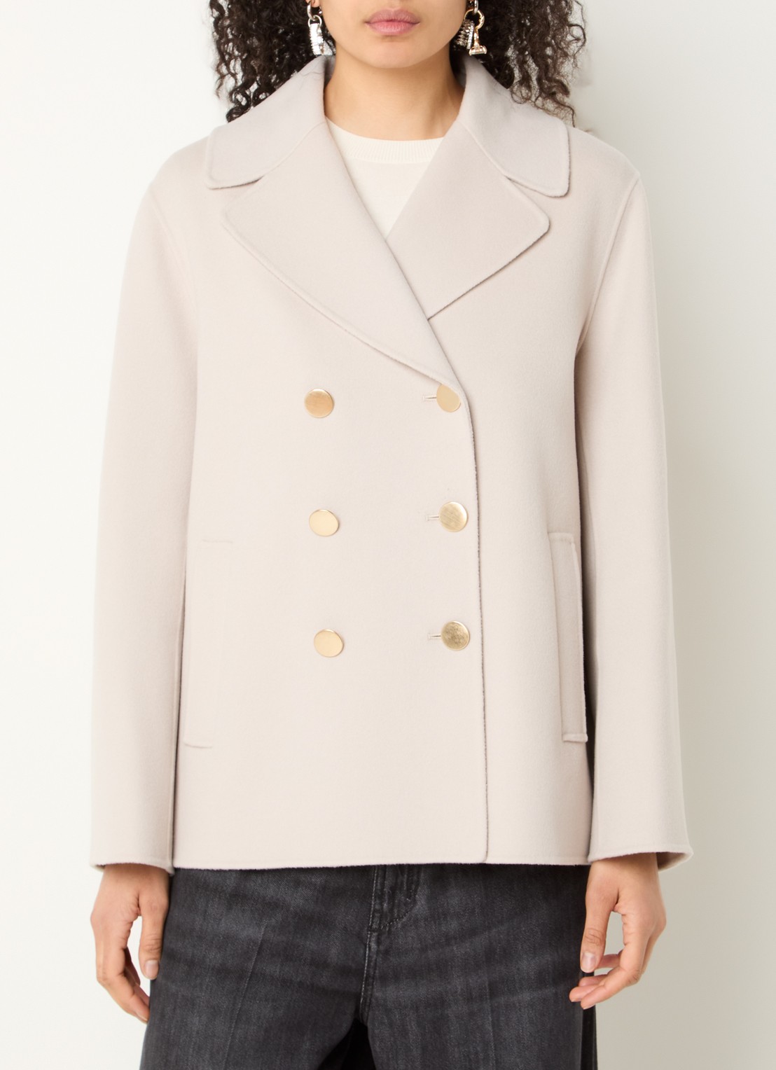 MaxMara Margot mantel van scheerwol met steekzakken - detail beige
